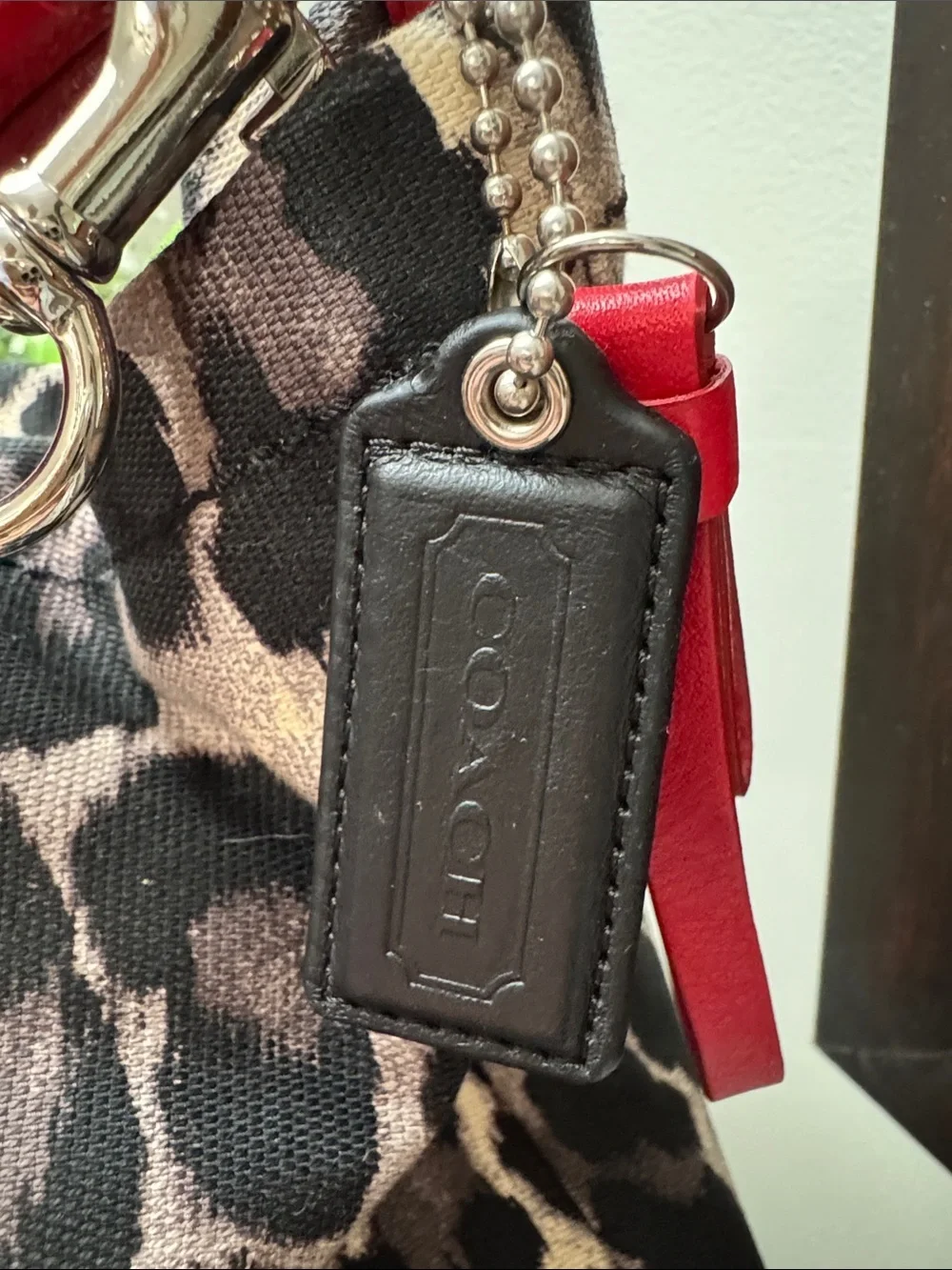 Coach Parker Leopard-Print (Ocelot) Shoulder / Hobo Bag with Red Trim
